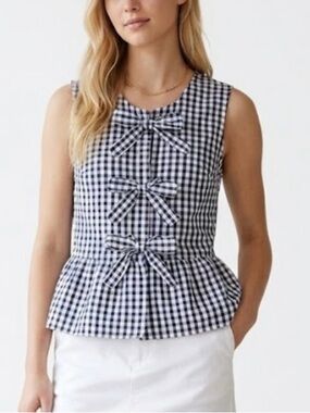 Vigoss Blue & White Gingham Bow Tie Closure Top